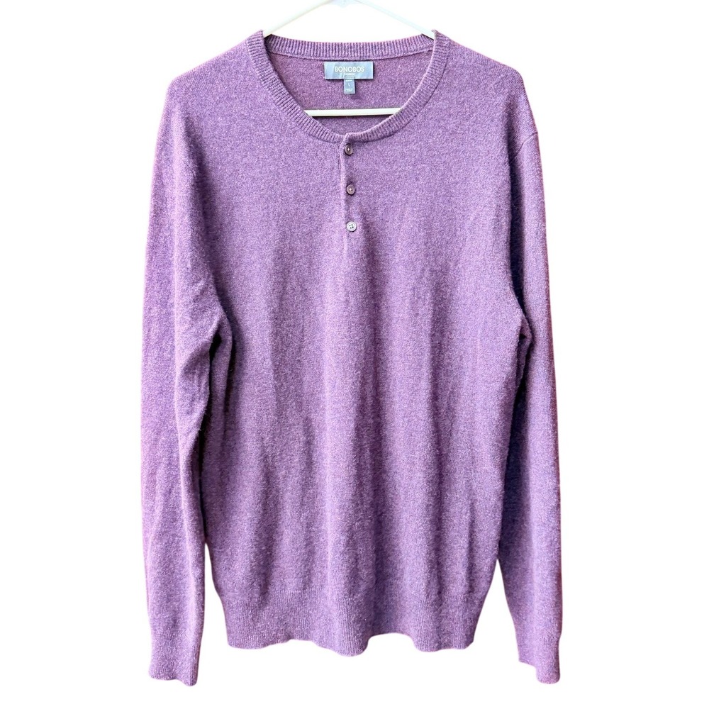 Bonobos 100% Cashmere Henley Sweater Mens Large Purple Slim Fit Long Sleeve